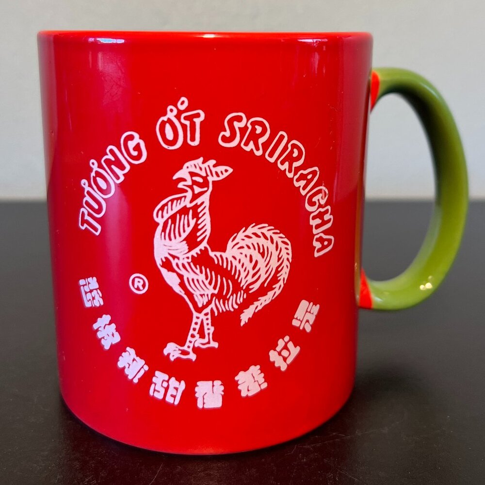 Sriracha Rooster Logo Oversized Red Ceramic Mug 18oz Green Handle Huy Fong Soup